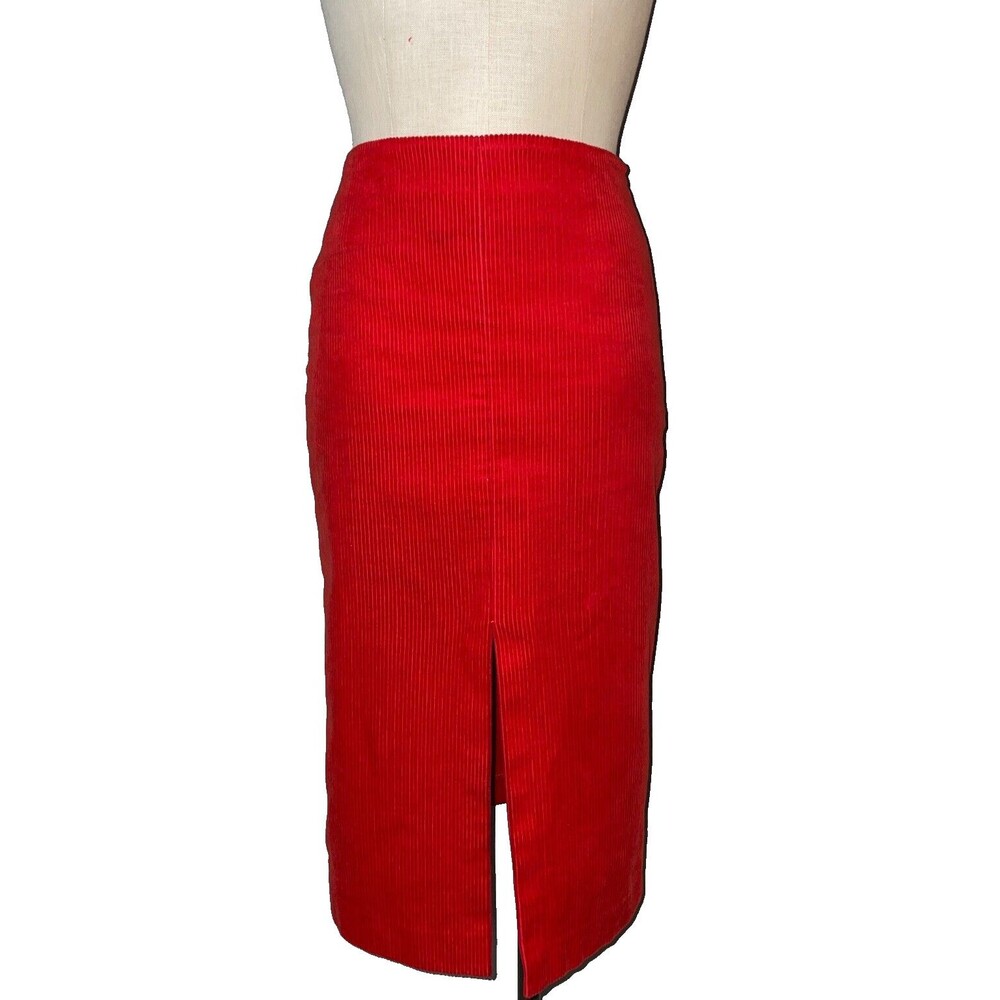 & Other Stories Women’s Front Slit Corduroy Midi Pencil Skirt size 2/34 Red